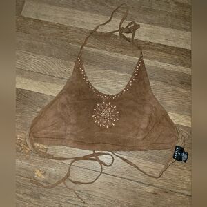 Vintage 90's Brown Embroidered Halter Top